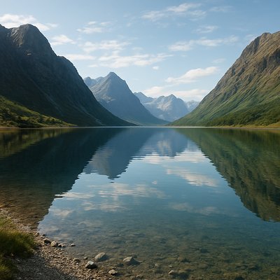 serene landscape with mountains and water