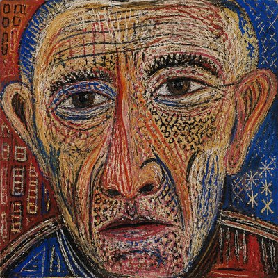 close-up portrait of an elderly person with expressive weathered features