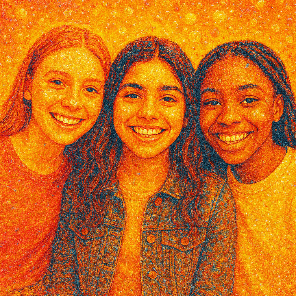 a group of three girls standing next to each other