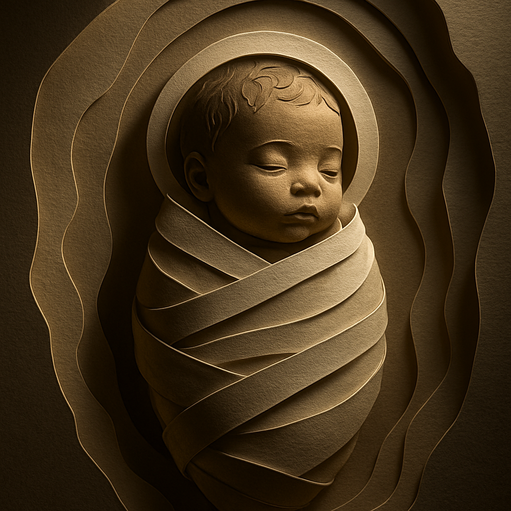 Olive skinned Baby in swaddling cloths