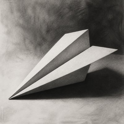 a paper plane, clean minimal composition on a plain background, no text