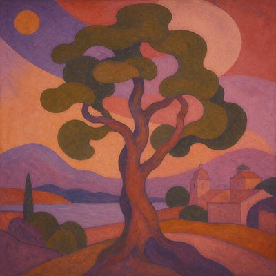 a tree in nature — Synthetism Art Style