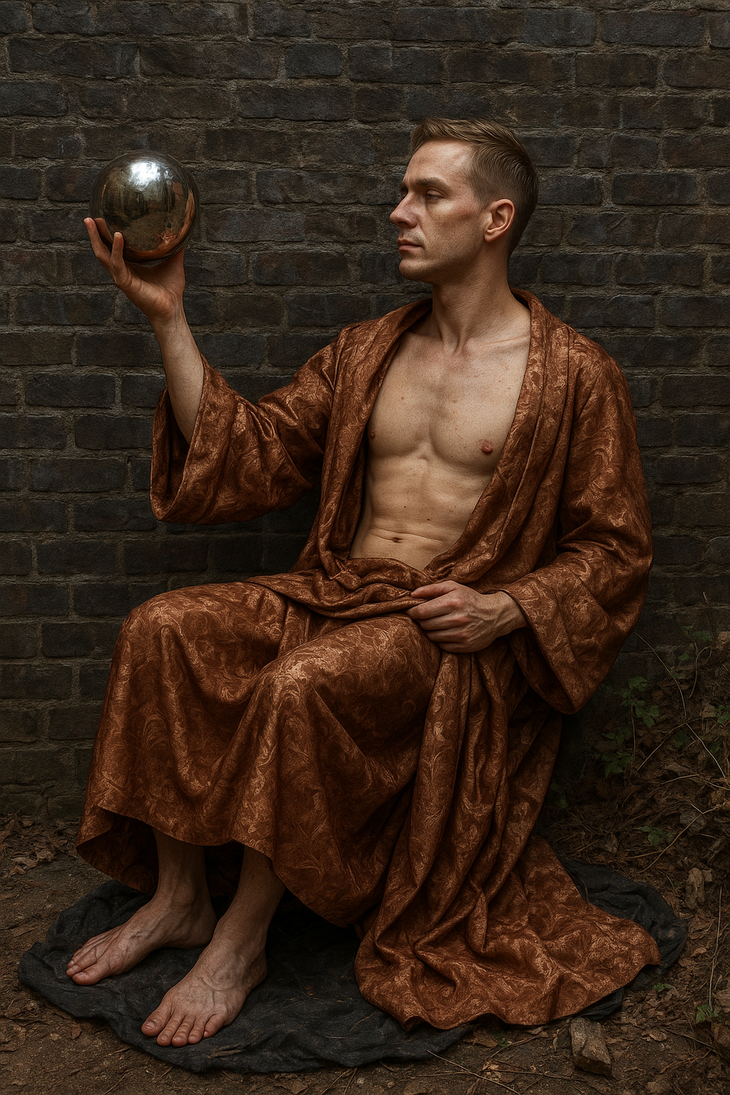 a man in a robe is holding a ball