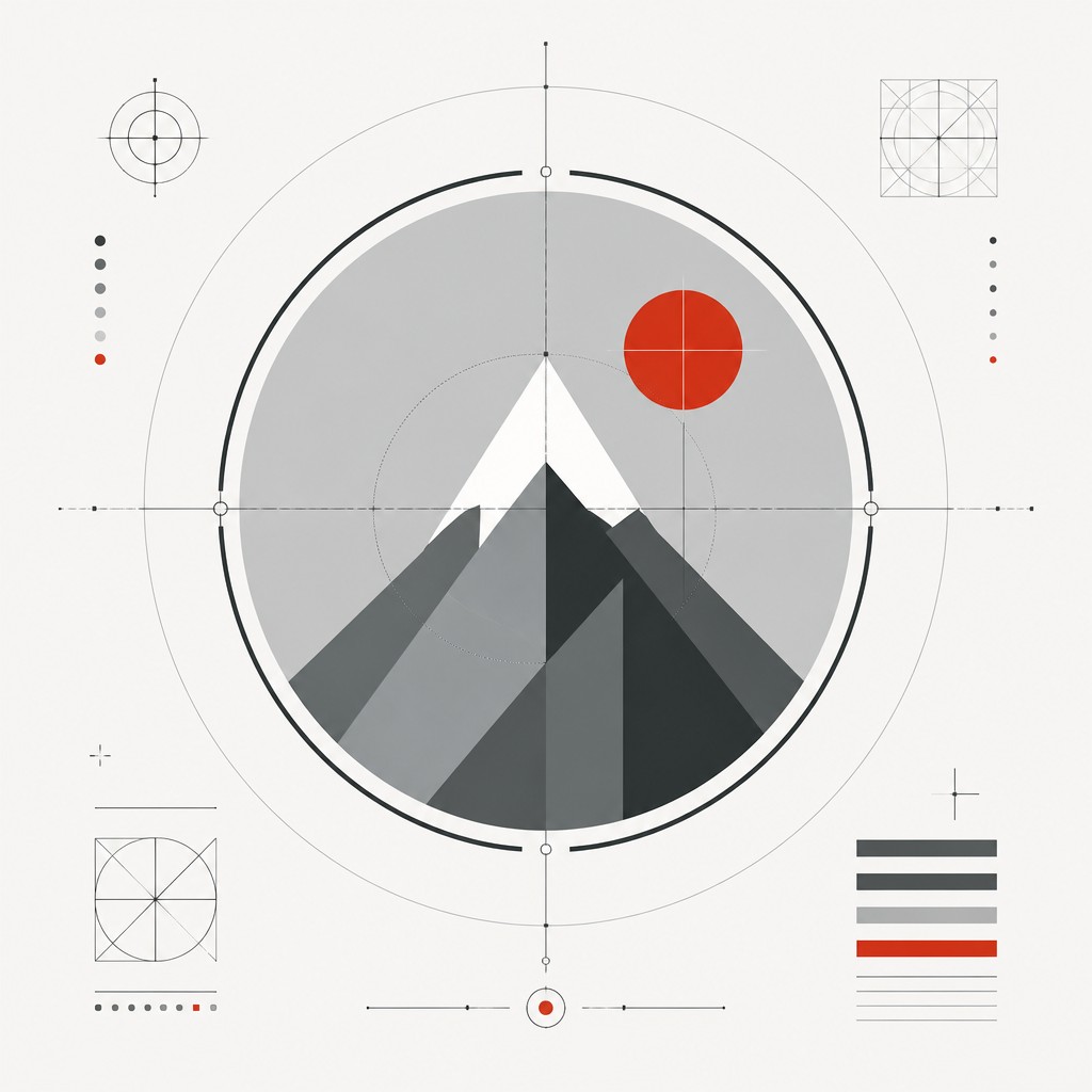 an emblem of a mountain peak inside a circle, simple bold shapes on a plain background, no text or lettering