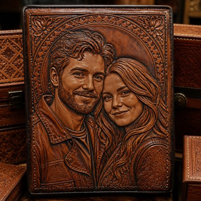 portrait of two people together — Leather Art Style