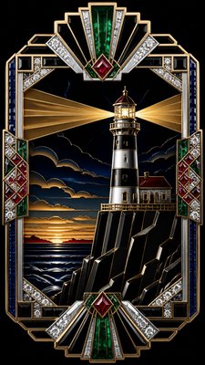 a lone lighthouse on a cliff at dusk under a dramatic sky, no text or lettering