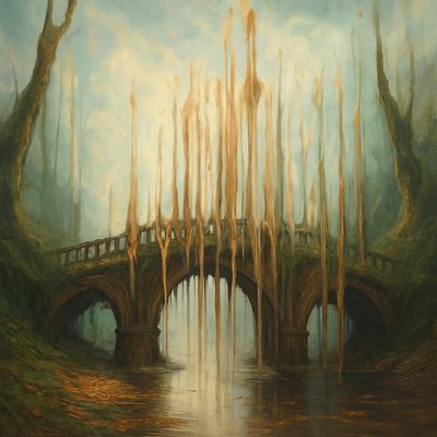 a painting of a bridge over a body of water