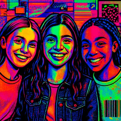 a group of three girls standing next to each other
