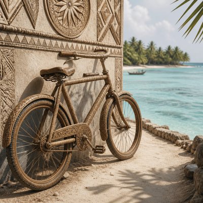 bicyle resting against a wall