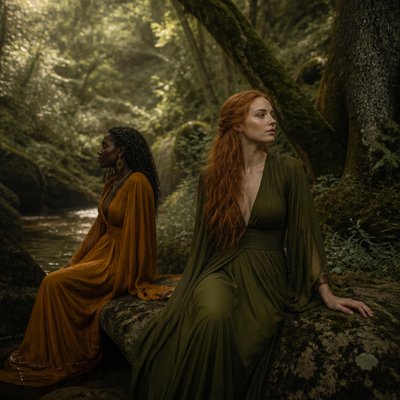 Je veux que tu utilises l’image que je t’ai envoyé et que la femme habillée en vert, tu la rend rousse et blanche