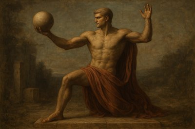 a painting of a man holding a ball