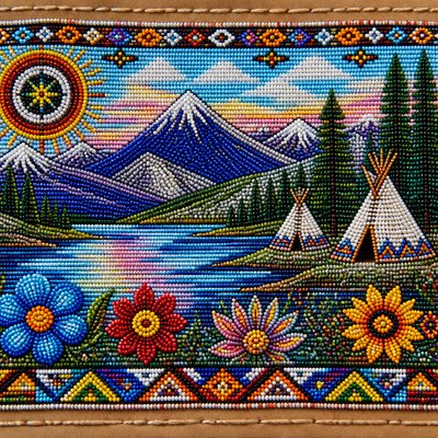 wide landscape with natural scenery — Beadwork Art Style