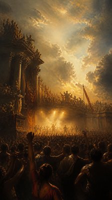 a live music scene with a glowing stage and silhouetted crowd, energetic vertical composition with open space at the top, no text