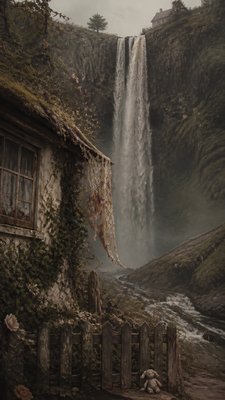towering waterfall cascading down a cliff