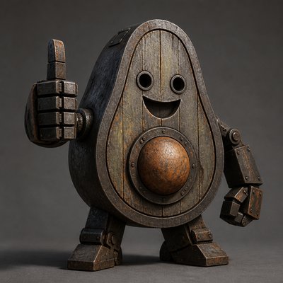 a happy avocado character giving a thumbs up, bold readable design on a plain background, no text