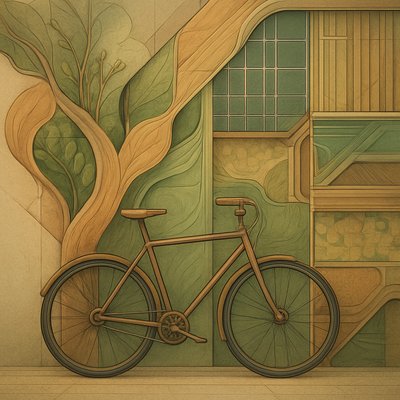 bicyle resting against a wall