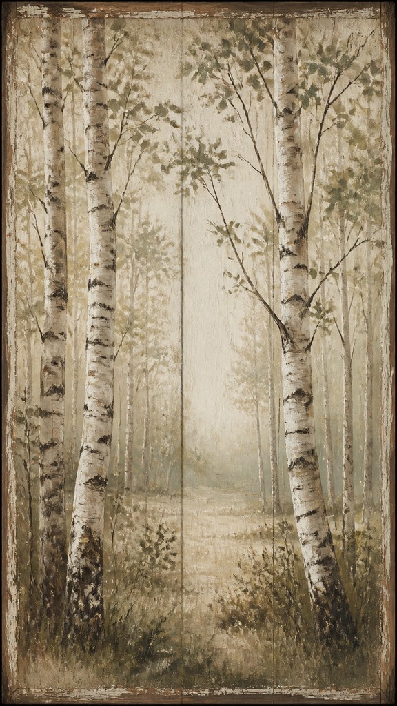 a serene birch forest in soft morning light, no people, no text