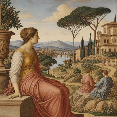 wide landscape with natural scenery — Florentine Renaissance Art Style