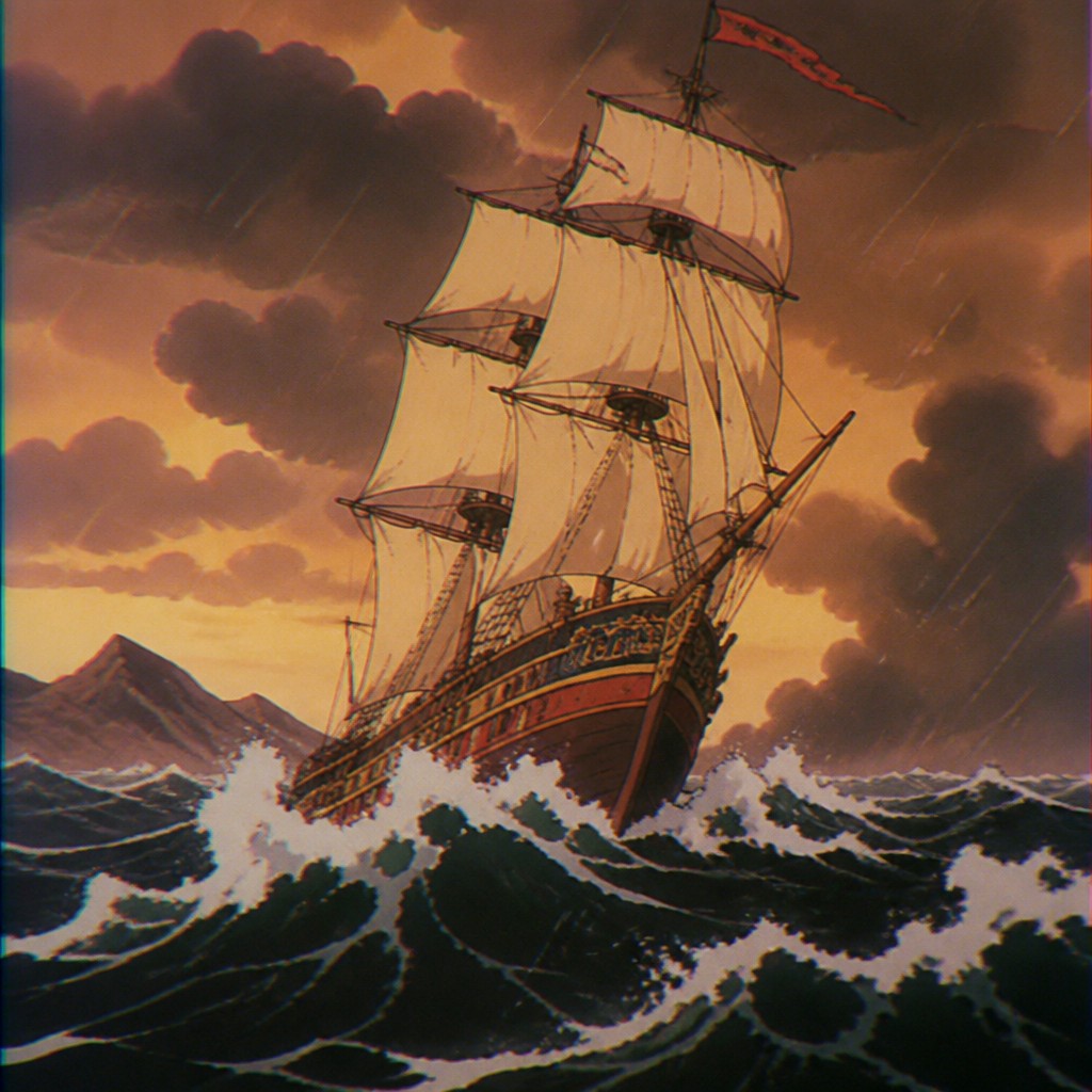 sailing ship on a stormy sea