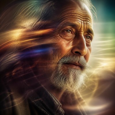 close-up portrait of an elderly person with expressive weathered features