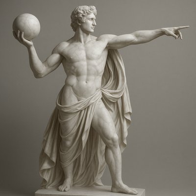 a statue of a man holding a ball