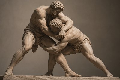 two ancient greek wrestlers competing