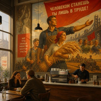 cozy cafe interior with warm lighting
