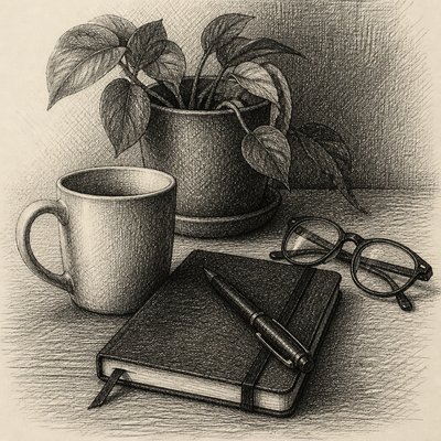 still life with everyday objects — Cross-Hatching Drawing Style