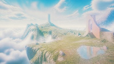 a wide alpine ridge above a sea of clouds, no people