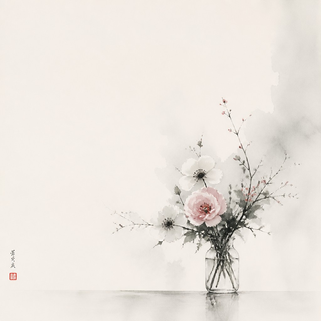 bouquet of flowers in a glass vase — Negative Space Art Style
