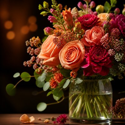 bouquet of flowers in a glass vase