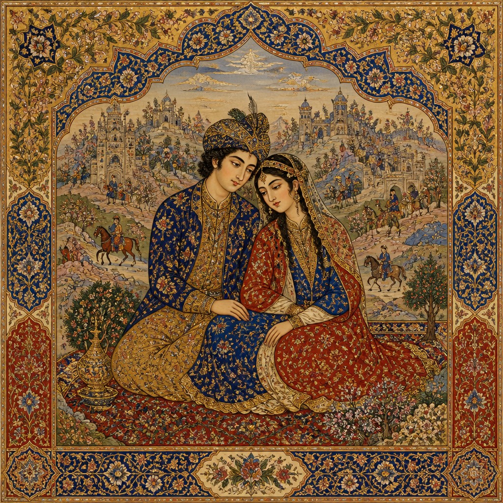portrait of two people together — Tabriz Art Style