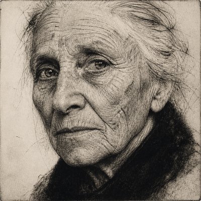 close-up portrait of an elderly person with expressive weathered features