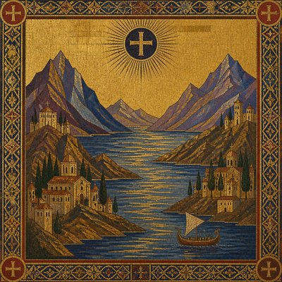 serene landscape with mountains and water