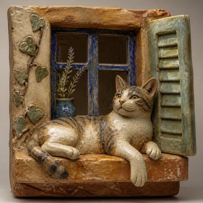 a cat lounging in a sunlit window