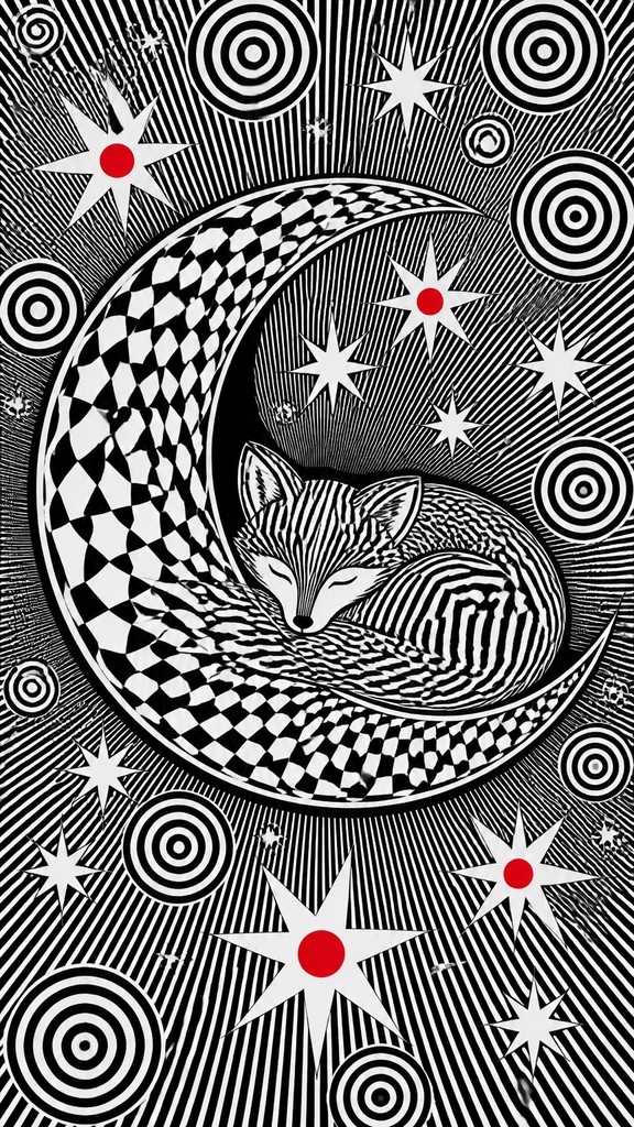 a sleeping baby fox curled on a crescent moon among soft stars, gentle and warm, no text