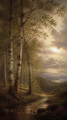 a serene birch forest in soft morning light, no people, no text