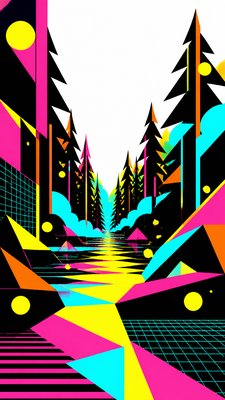 a mysterious forest path with fireflies and drifting mist, atmospheric vertical composition with open space at the top, no text