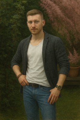 a man standing in front of a bush