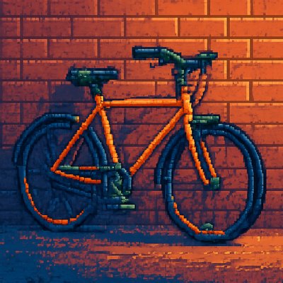 bicyle resting against a wall