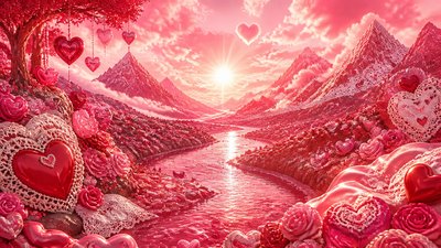 a vast valley with a river winding toward distant mountains at sunrise, no people, no text