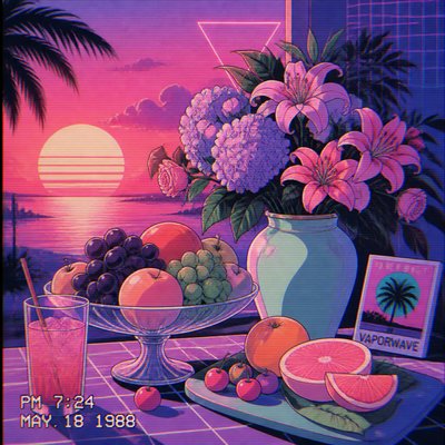 still life arrangement of fruits and flowers