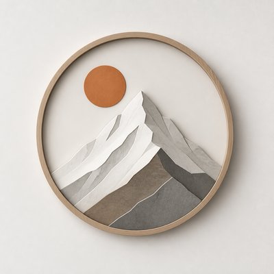 an emblem of a mountain peak inside a circle, simple bold shapes on a plain background, no text or lettering