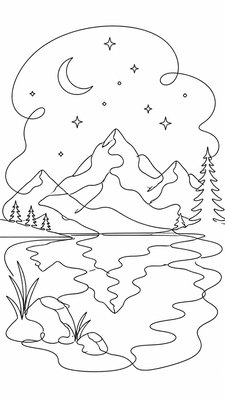 a tranquil mountain lake beneath a starry night sky, no people, no text