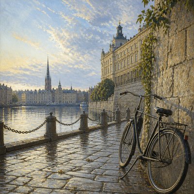 bicyle resting against a wall — Stockholm Art Style