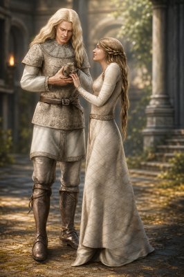 a painting of a man and a woman standing next to each other