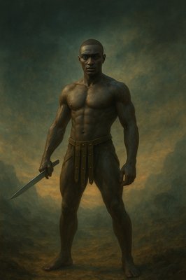 a painting of a man with a sword in his hand