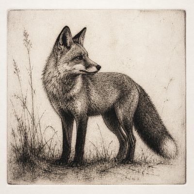 animal standing in natural pose — Drypoint Print Style