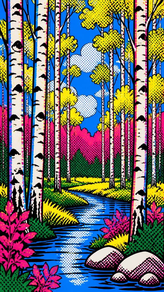 a serene birch forest in soft morning light, no people, no text