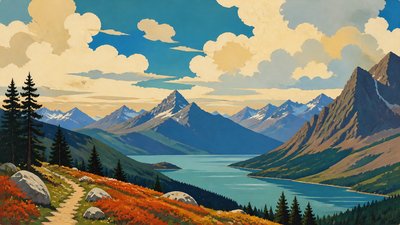 sweeping panoramic landscape with a dramatic sky